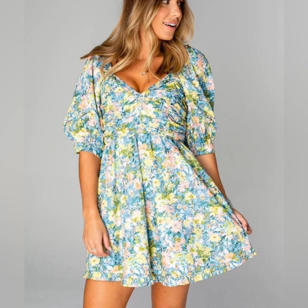 BUDDY LOVE Colby Petunia Floral Puff Sleeve Mini Dress size M